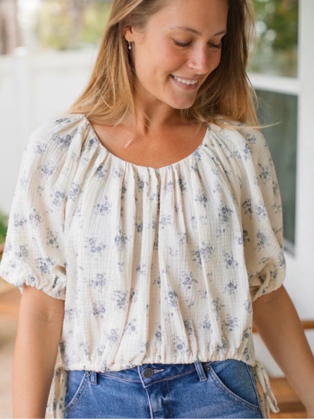 GRADE & GATHER Crawford Top Gauze Blouse Cottage Feminine M